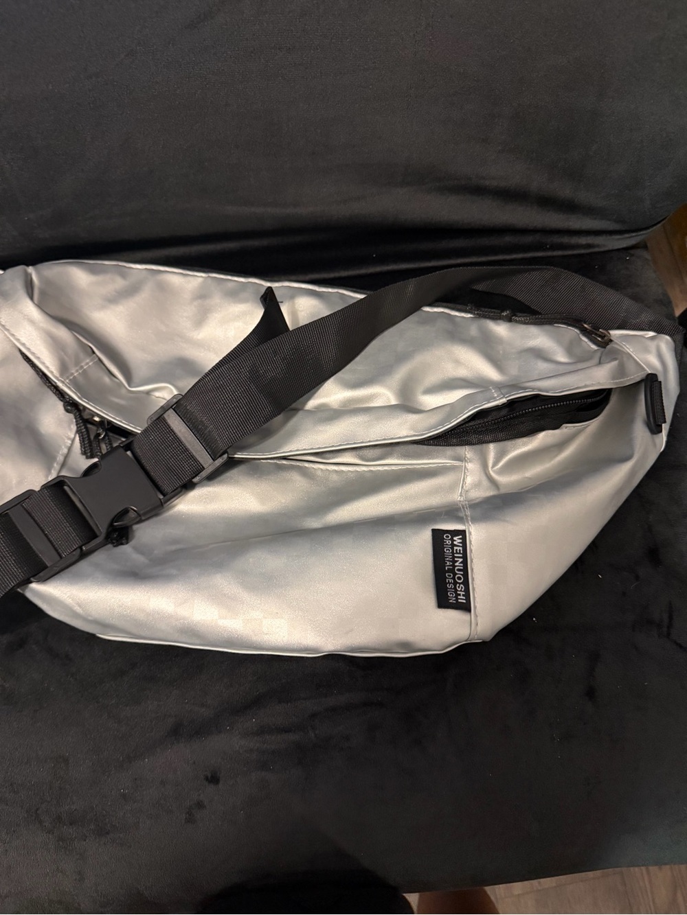 Silver Nylon Crossbody Sling Bag for Men